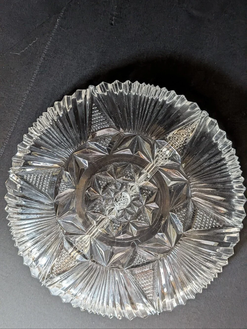 VTG MCM Indiana Glass Sunburst Fairfield Divided Serving Dish Clear 7
